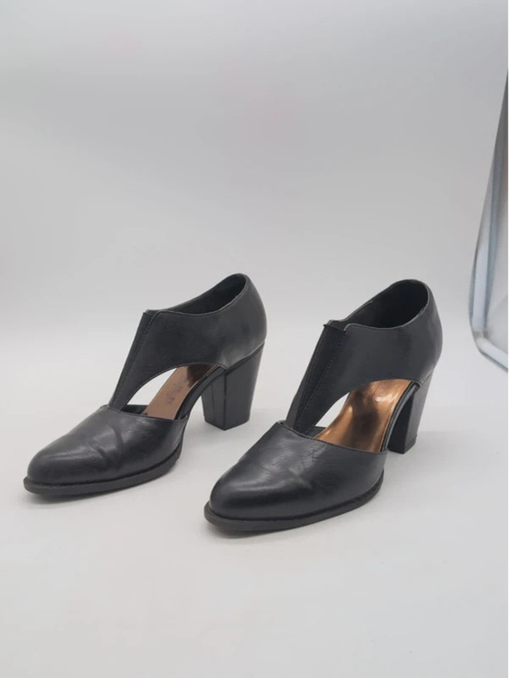 New York Transit Black Cutout Block Heel Pumps Booties 7.5M